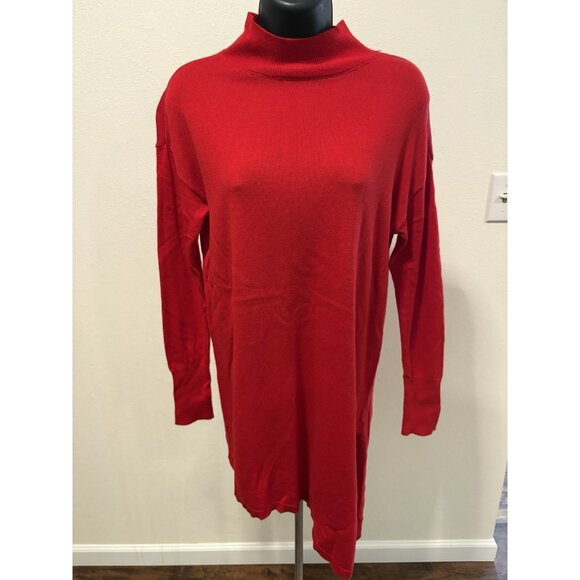 Worthington Sweater Dress Womens Small Long Sleeve Asymmetrical Hem cabaret red - Picture 1 of 10